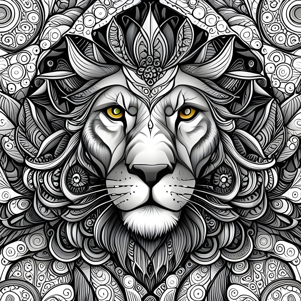 Steampunk Lion Vector Illustration in Monochrome