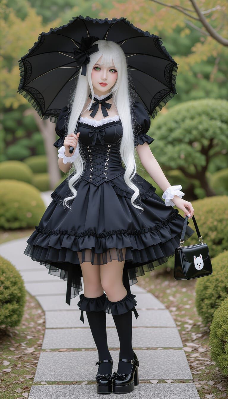 Gothic Lolita Fashion in Japanese Garden