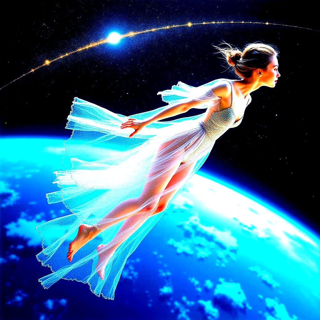 Ethereal Girl Emerges in Cosmic Dance