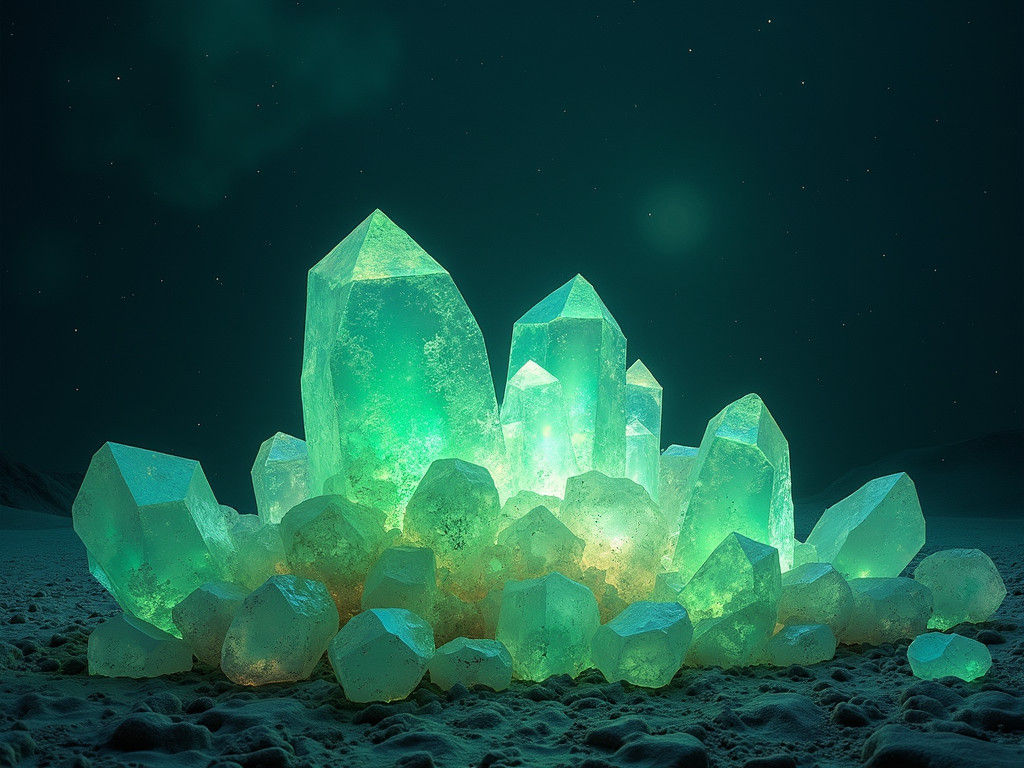 Iridescent Opal Crystals in Dreamlike Abstract Landscape