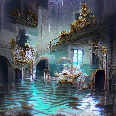 Baroque Rococo Bathhouse Interior in Dore Style