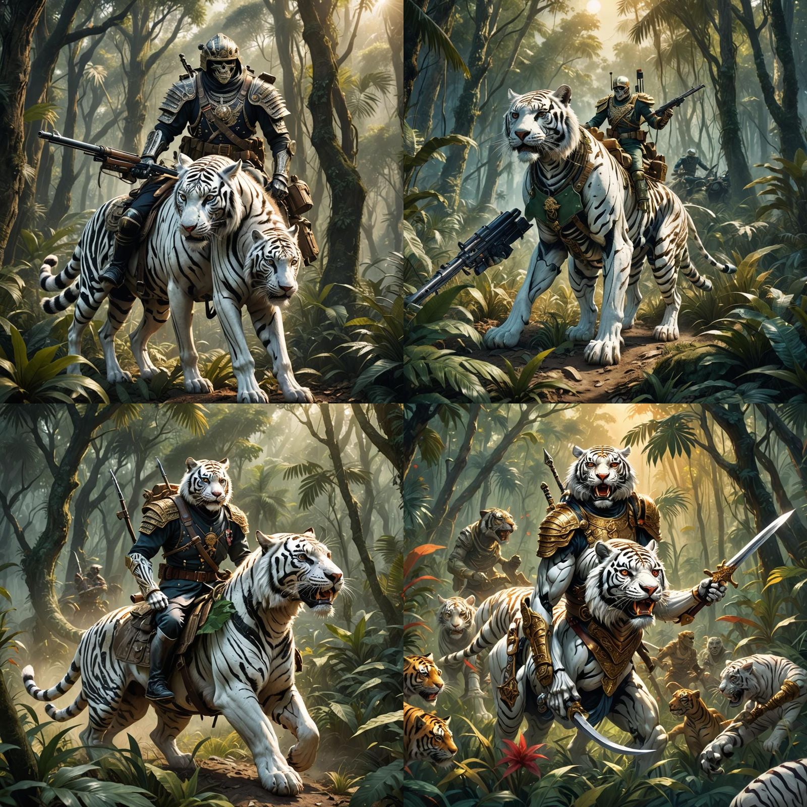 WWII Skeleton Soldier Battling Tiger-Men in Jungle