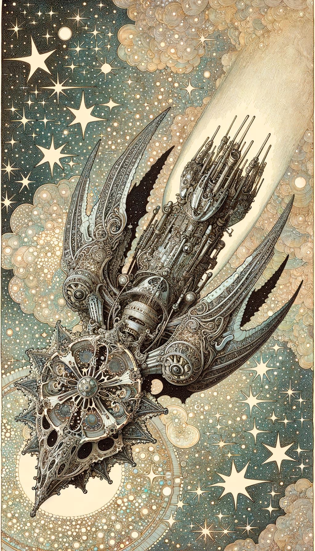 Art Nouveau Spacecraft Races Through the Stars