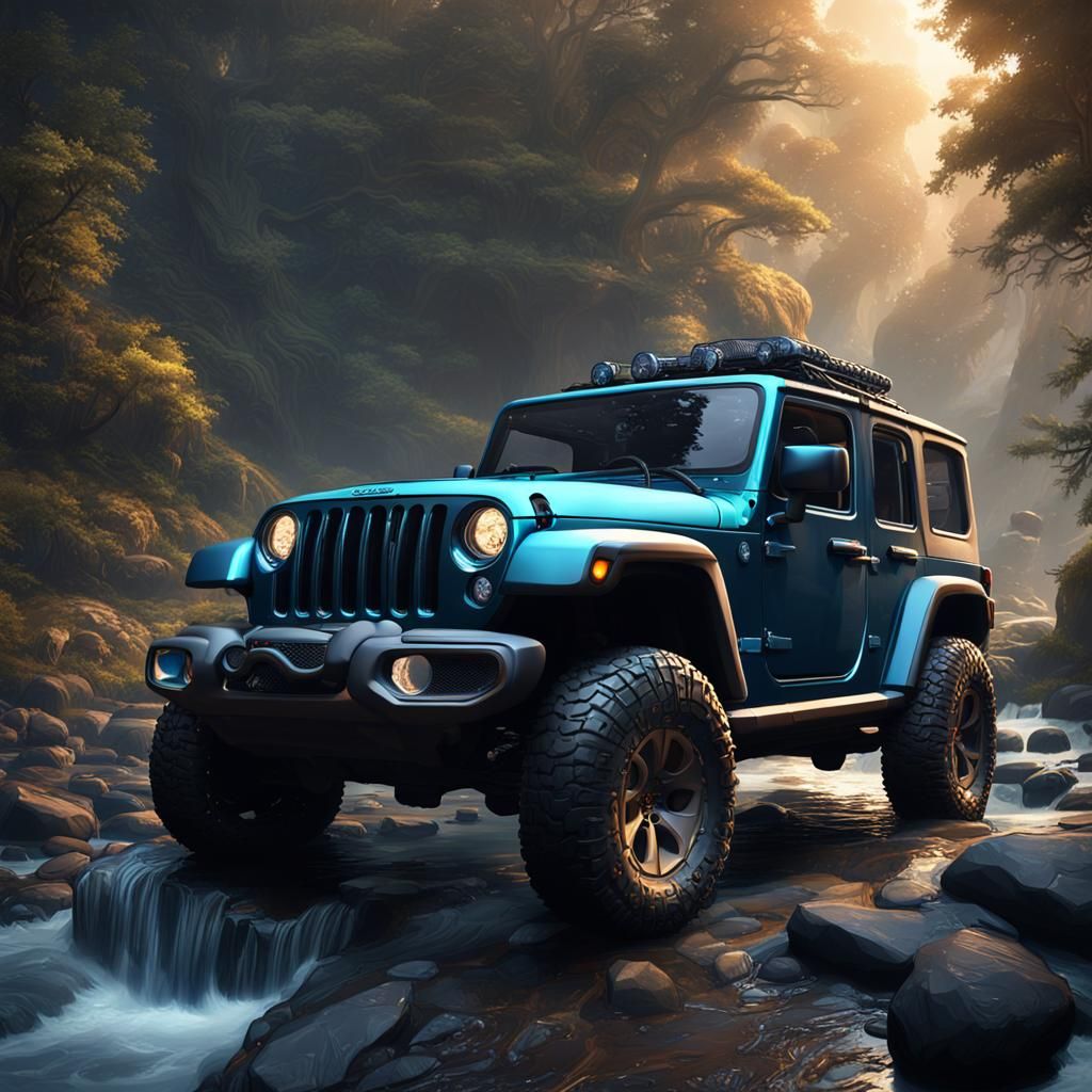 Detailed Jeep Matte Painting in Fantasy Concept Art
