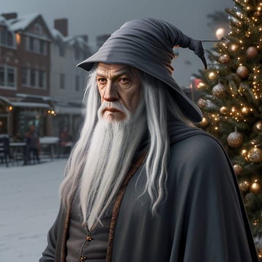 Gandalf Portraits in a Whimsical NightCafe Christmas Setting