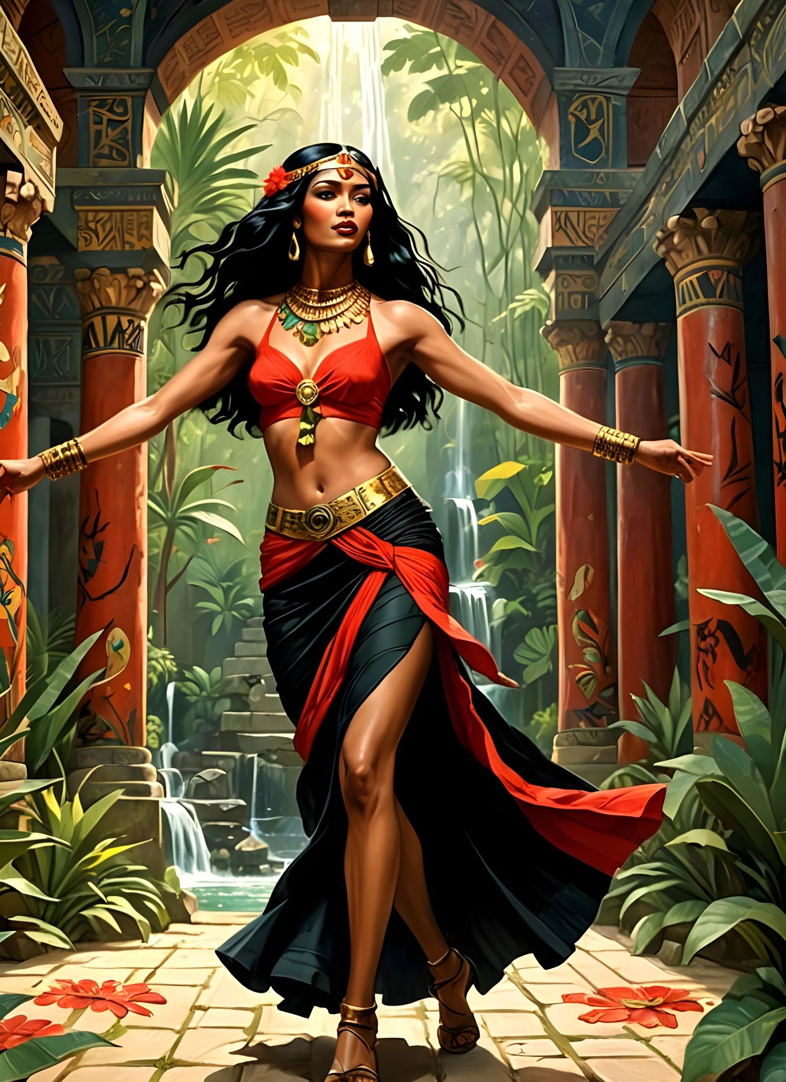 Javanese Dancer in Egyptian Temple, Hyperrealistic Splash Ar...