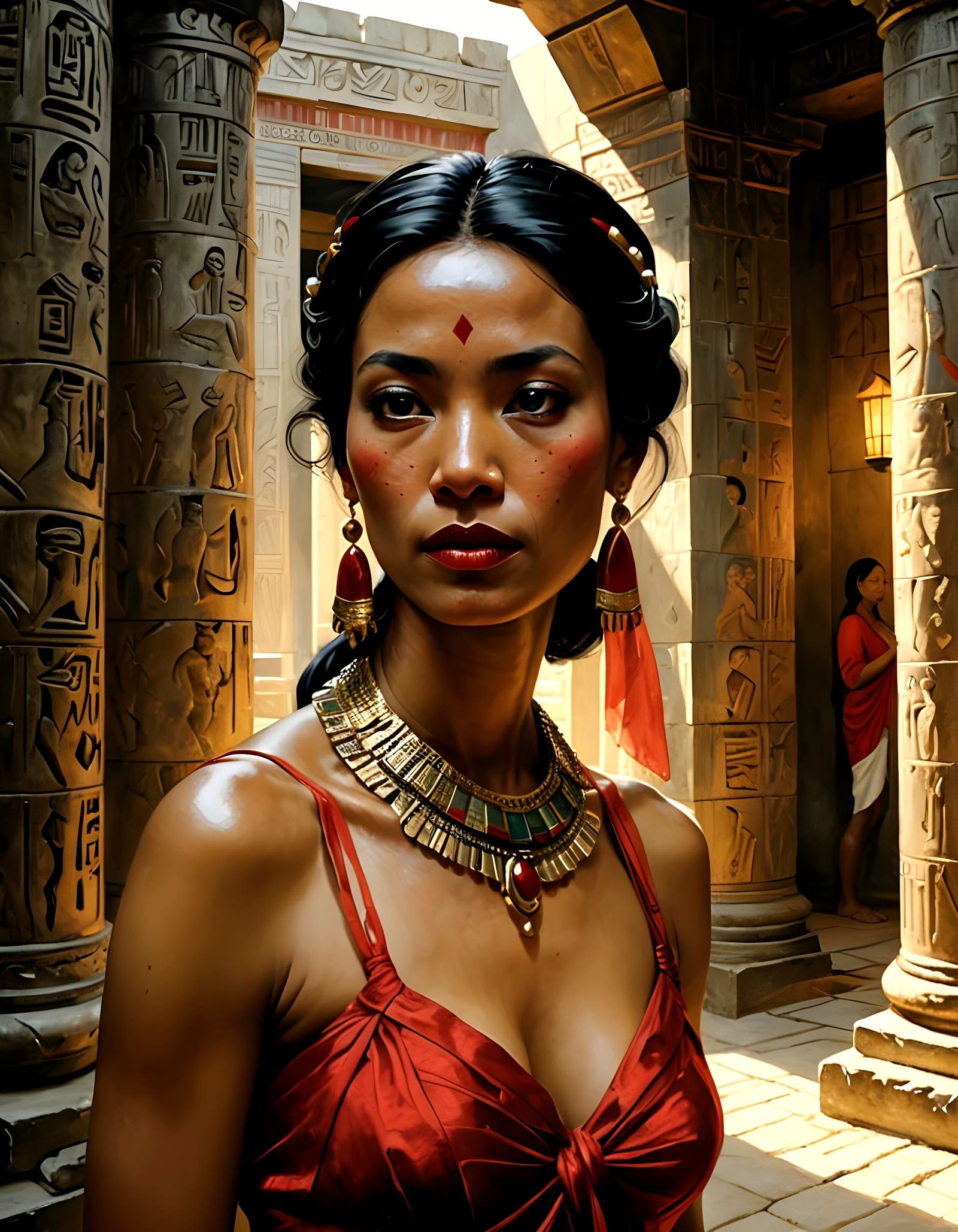 Javanese Dancer in Egyptian Temple: Hyperrealistic Digital A...