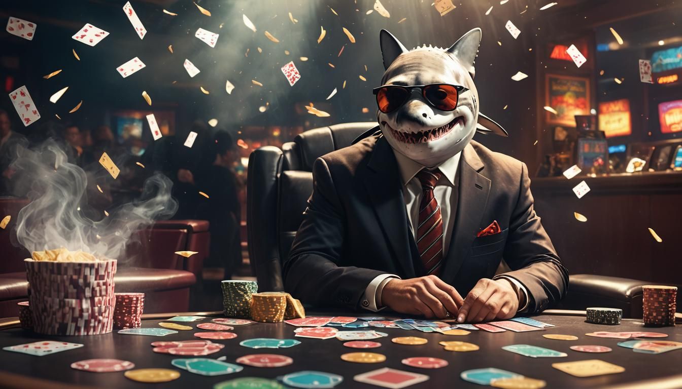 Great White Shark Gambler in Las Vegas, Digital Art
