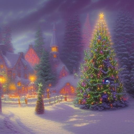Ethereal Christmas Tree in Kinkade Style