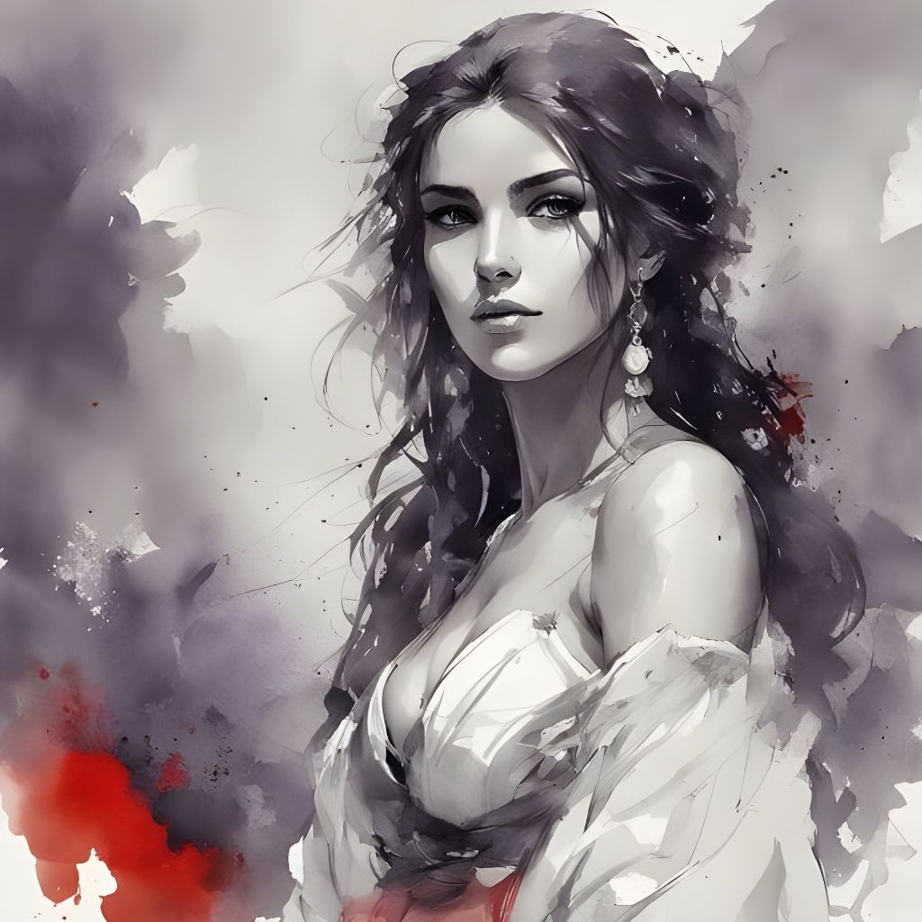 Beautiful Sardinian Girl Portrait in Watercolor