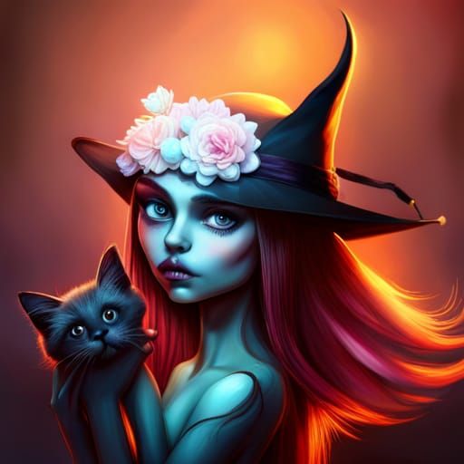 Cute Skeleton Creature with Kitten in Digital Art