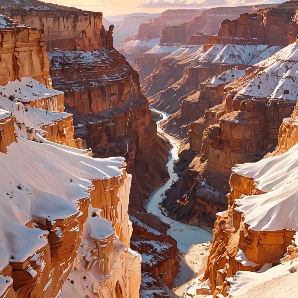 Surreal Canyon Swing in Dreamlike Oil Painting Style