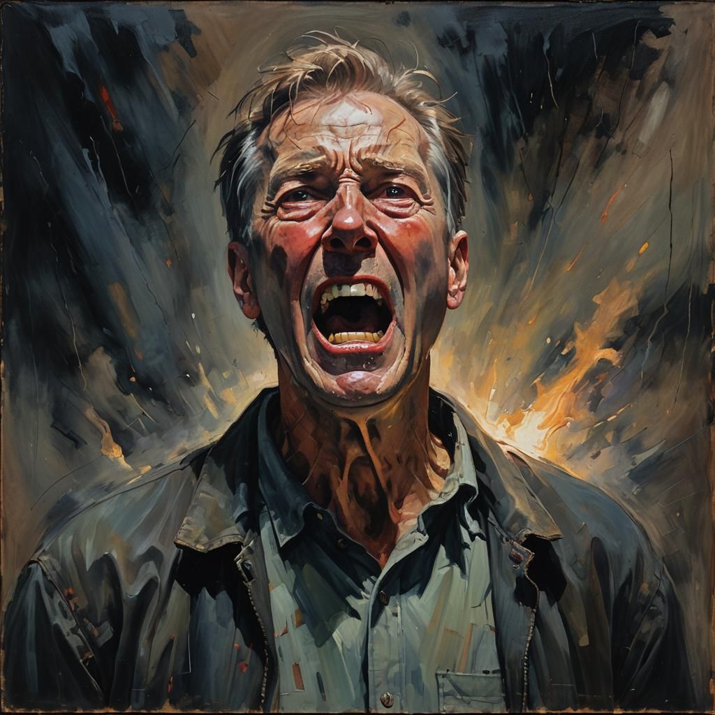 Man Screaming in the Void: Impressionist Oil Painting
