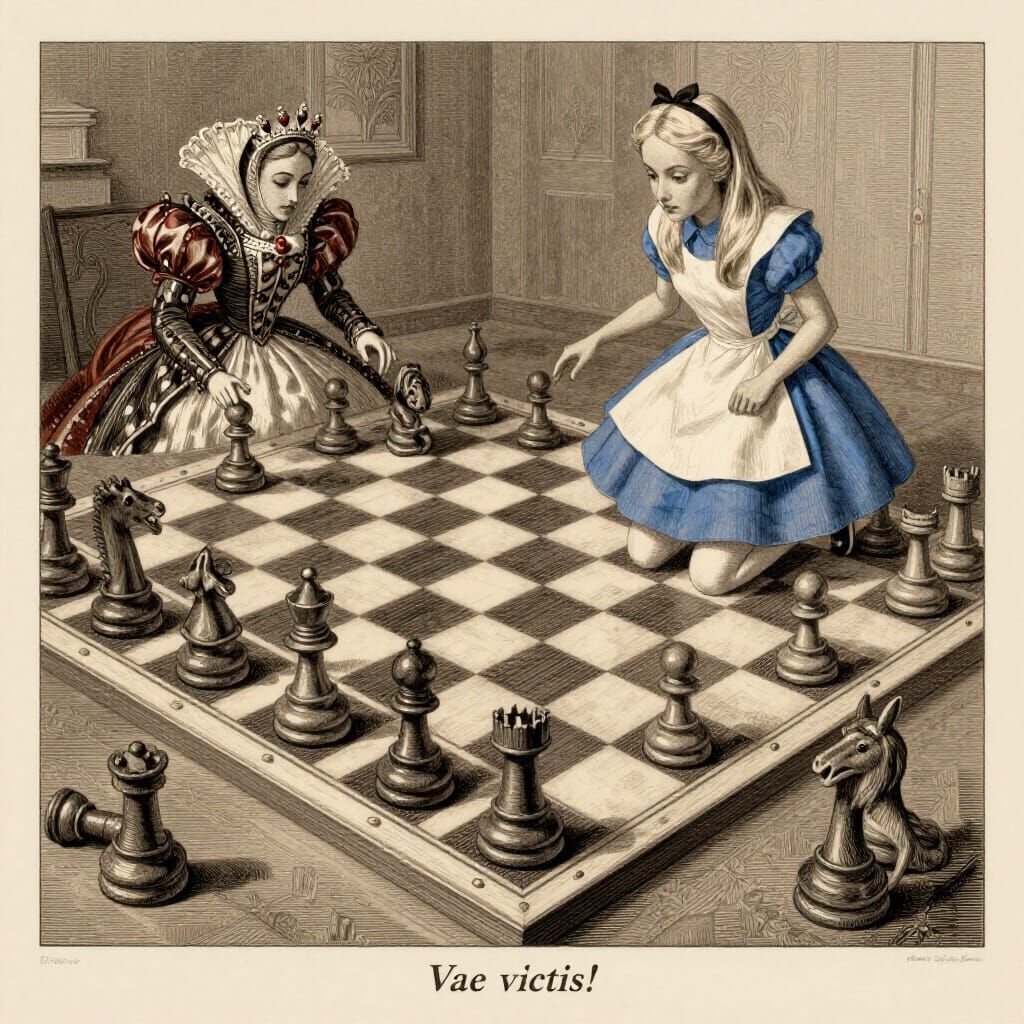 Alice in Wonderland Chess Game in Ex-Libris Style