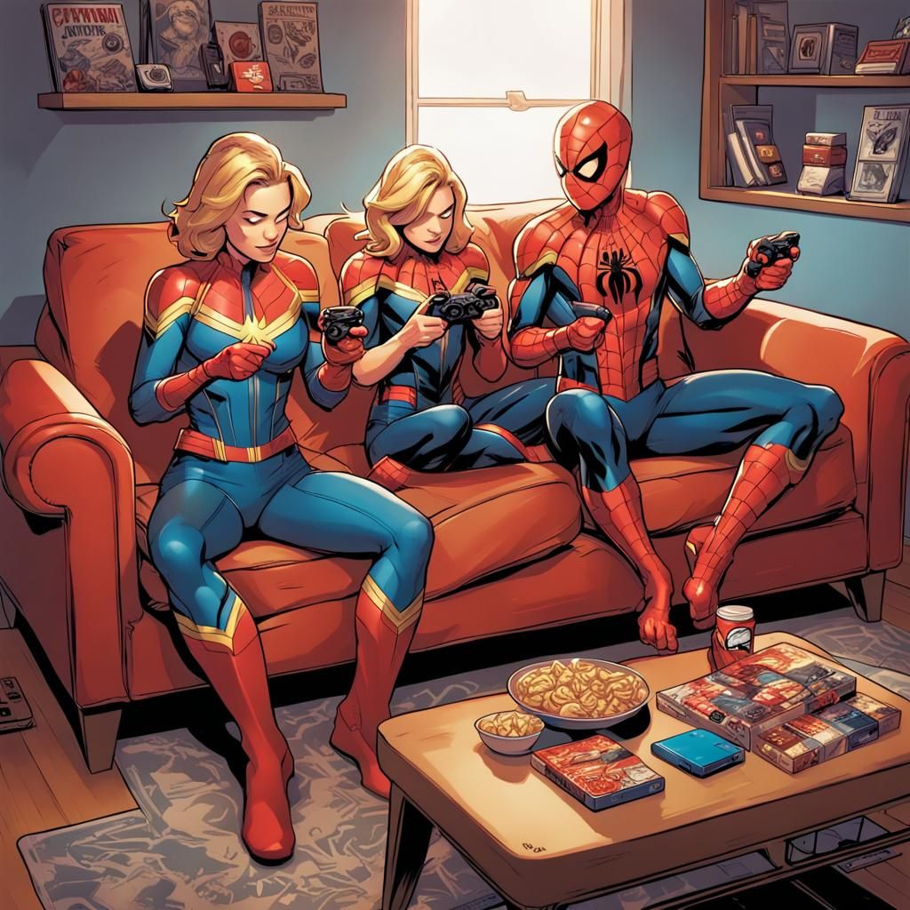 Captain Marvel and Spiderman Gaming, Comic Book Art