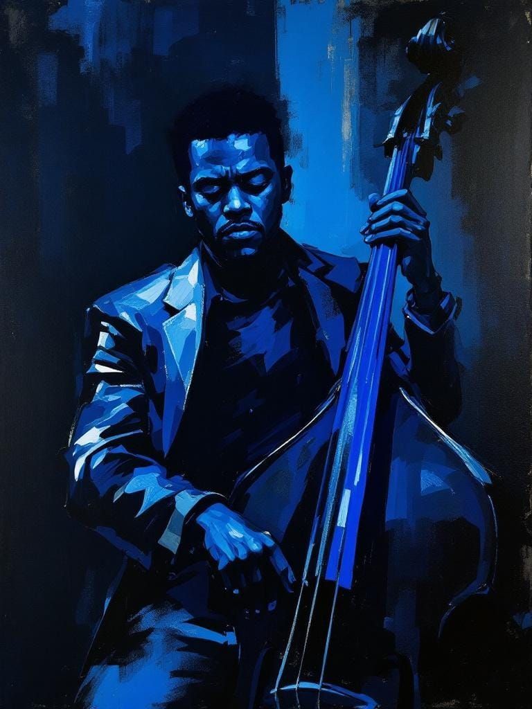 Moody Jazz Art: Man with Double Bass