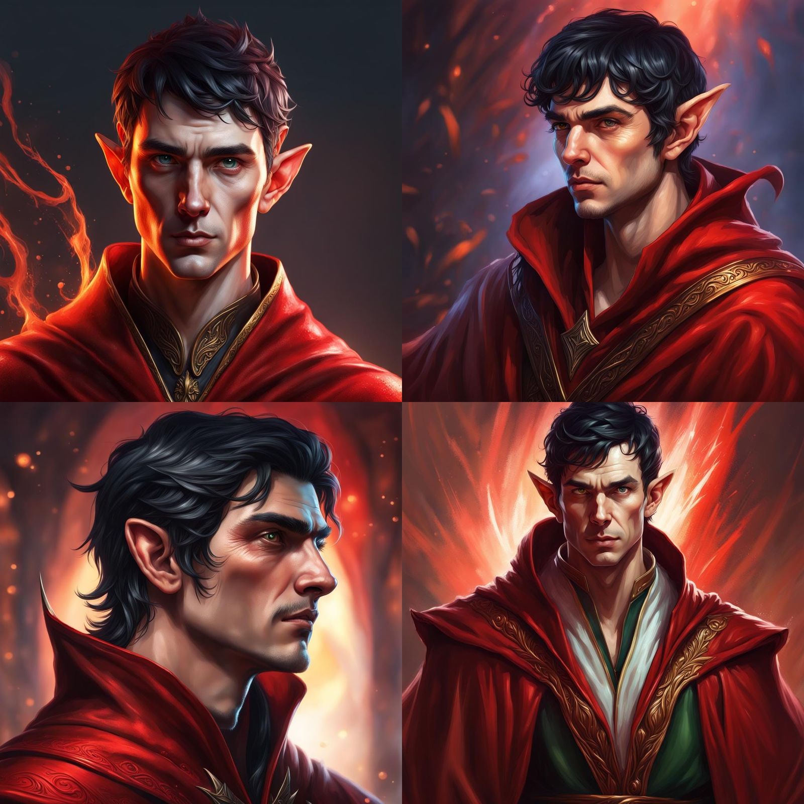 Hyperrealistic Elf Wizard in Red Robes