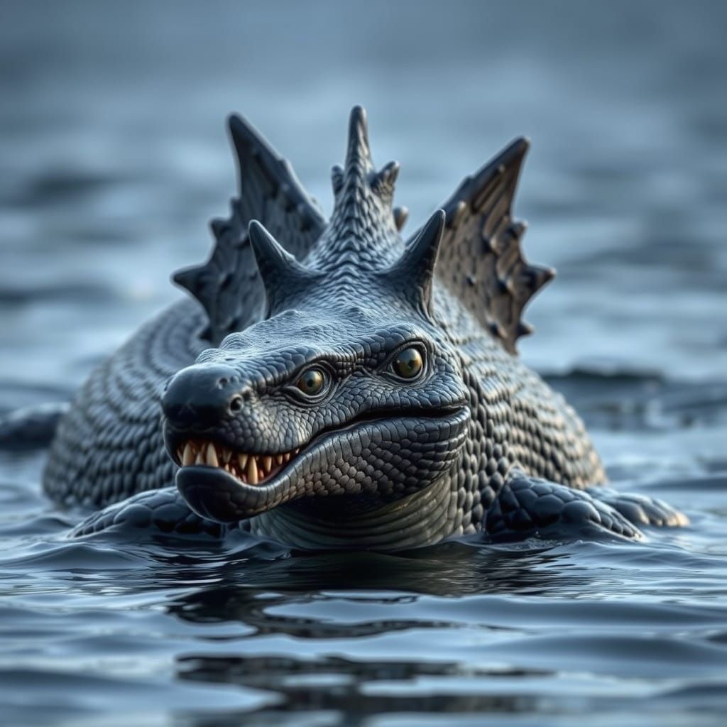 Serpentine Aquatic Being with Luminous Eyes