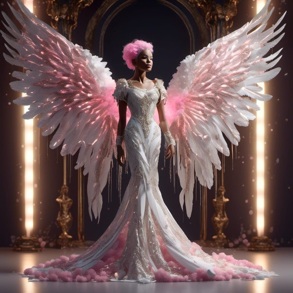 Extravagant Rainbow Wedding Dress with Angel Wings
