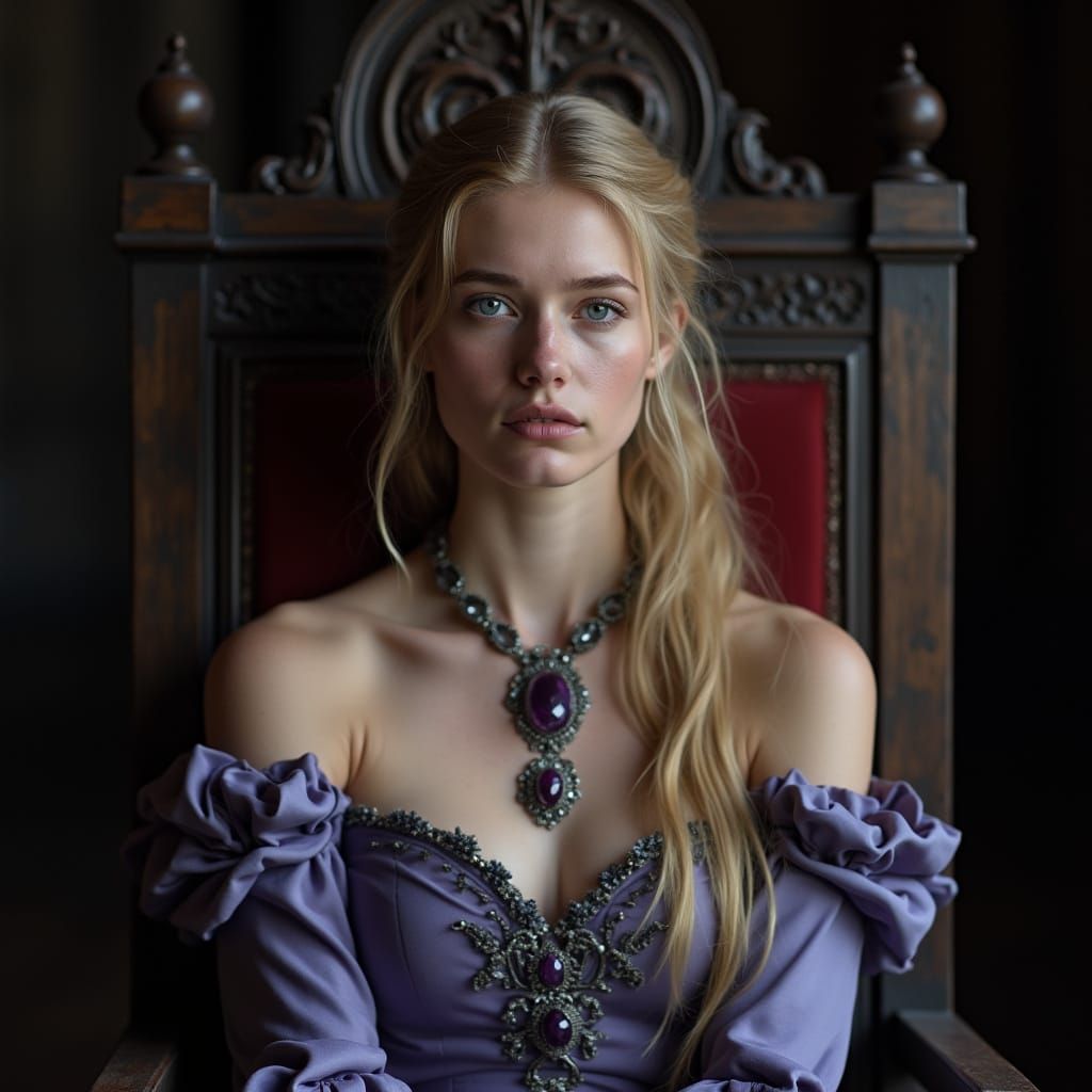 Sad Medieval Noblewoman Portrait in Hyperrealism