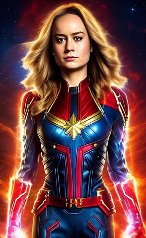 Hyperrealistic Portrait of Captain Marvel in Space