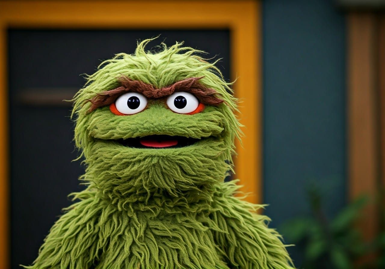 Muppet Character Oscar the Grouch in Street Setting