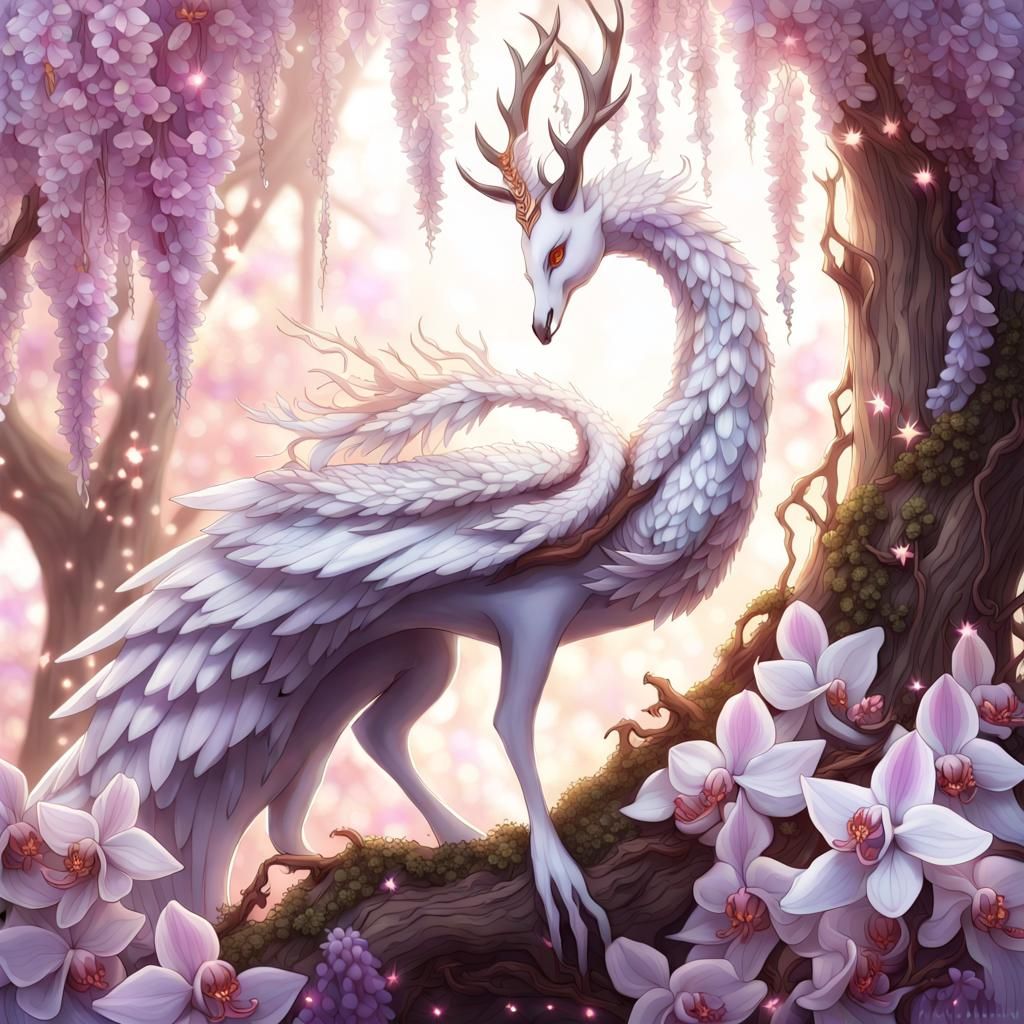 Opalescent Fantasy Creature in Asymmetrical Garden