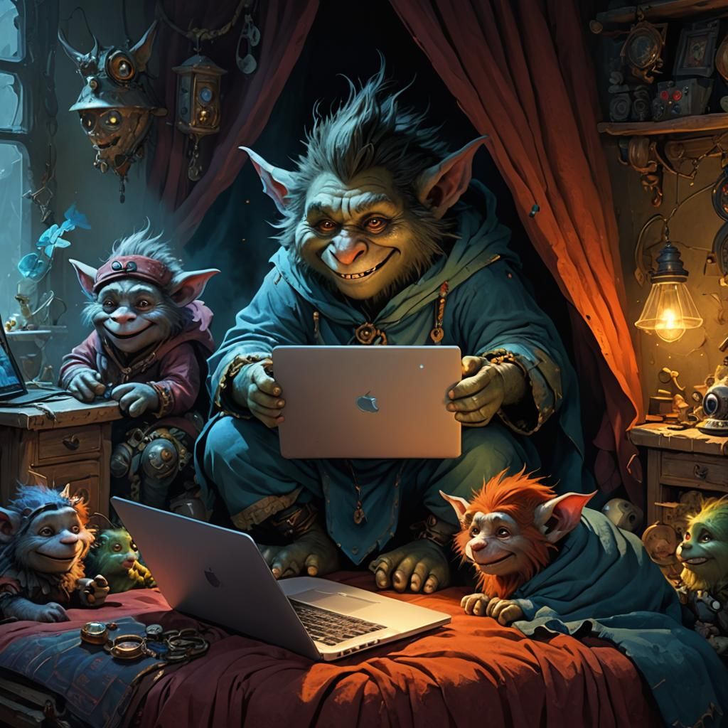 Cute Troll Hackers in Bed: Fantasycore Art
