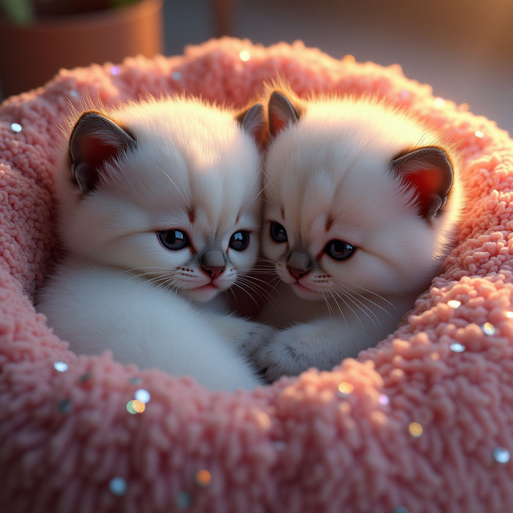 Glittery Ragdoll Kittens in Beanbag, Digital Art