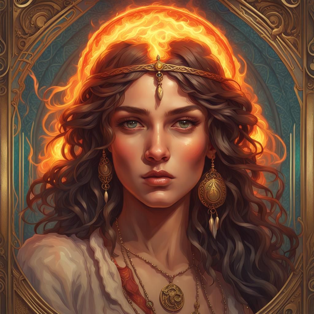 Flaming Hair Tarot Card Portrait