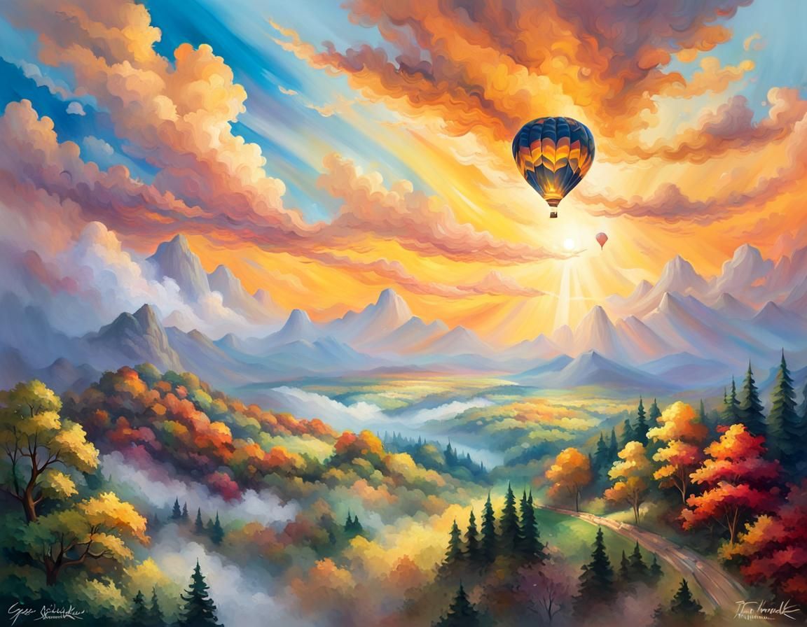 Hot Air Balloon Soaring in Golden Light