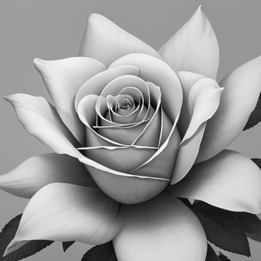 Elegant Botanical Rose Line Drawing in High Contrast