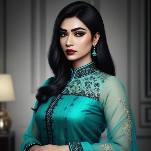 Woman in Cyan Kurti: Hyperrealistic Portrait