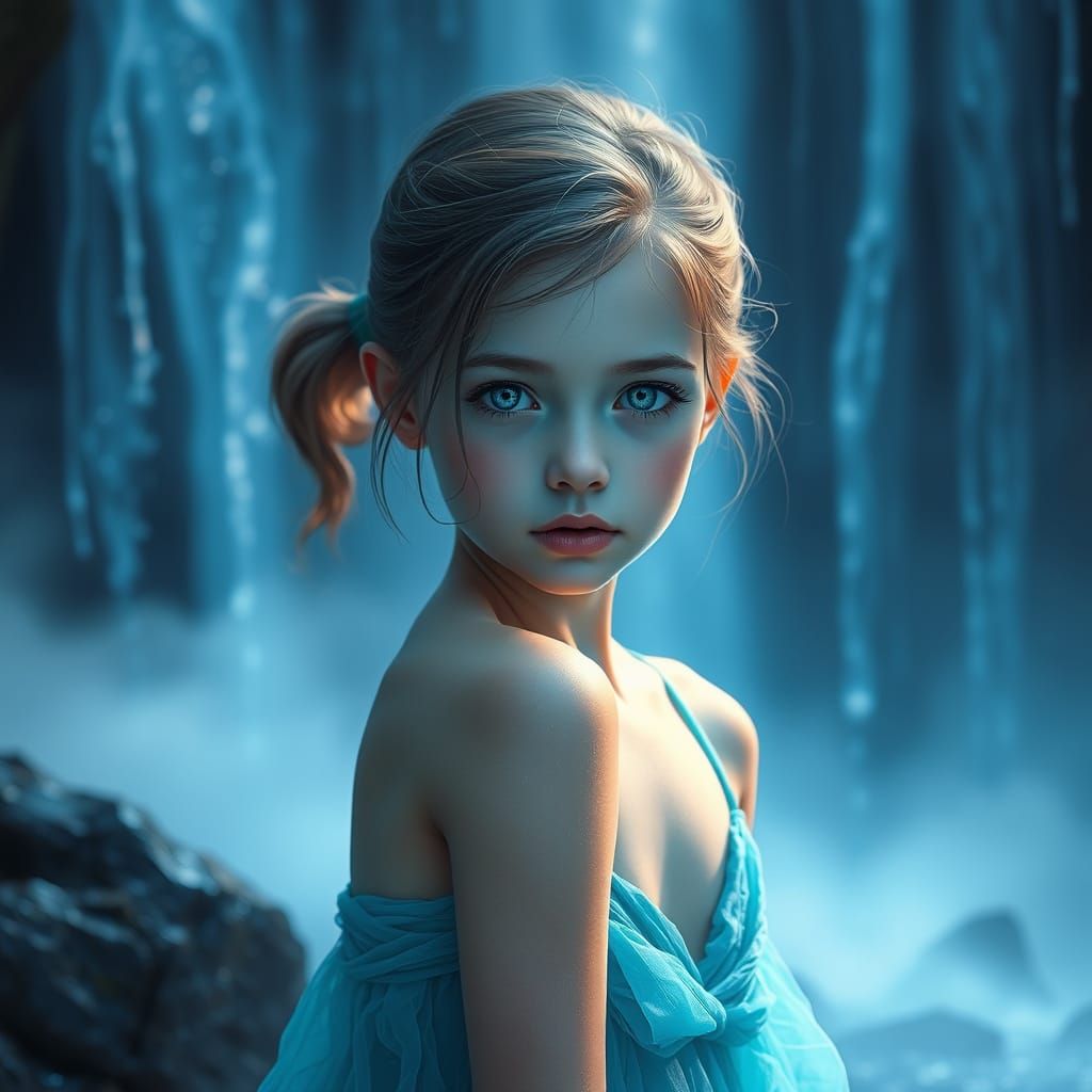 Ethereal Waterfall Goddess in Teal and Blue