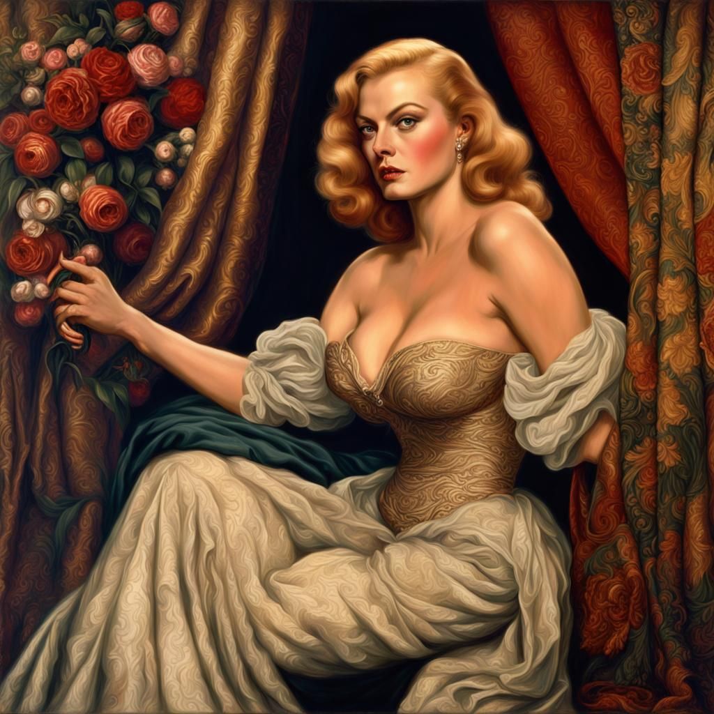 Anita Ekberg in Pre-Raphaelite Style Portrait