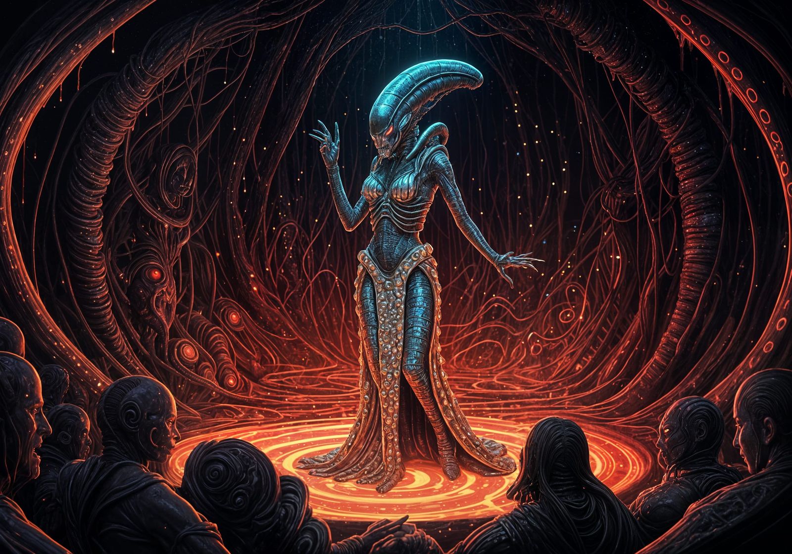 Xenomorph Showgirl Dances in Biomechanical Spectacle