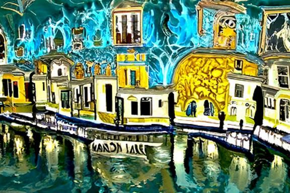 Venice Canal at Night in Post-Impressionist Style
