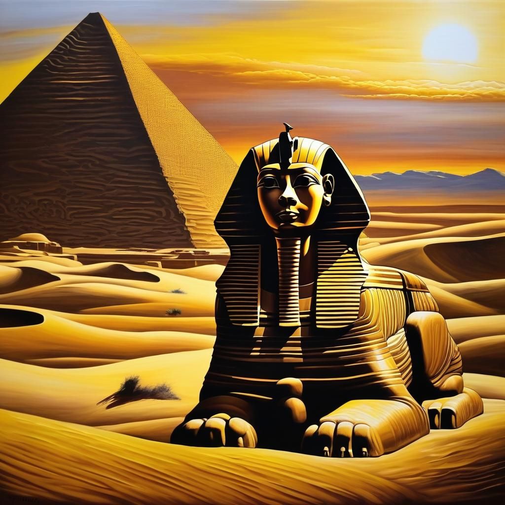 Majestic Sphinx at Sunset: Impasto Ink Painting