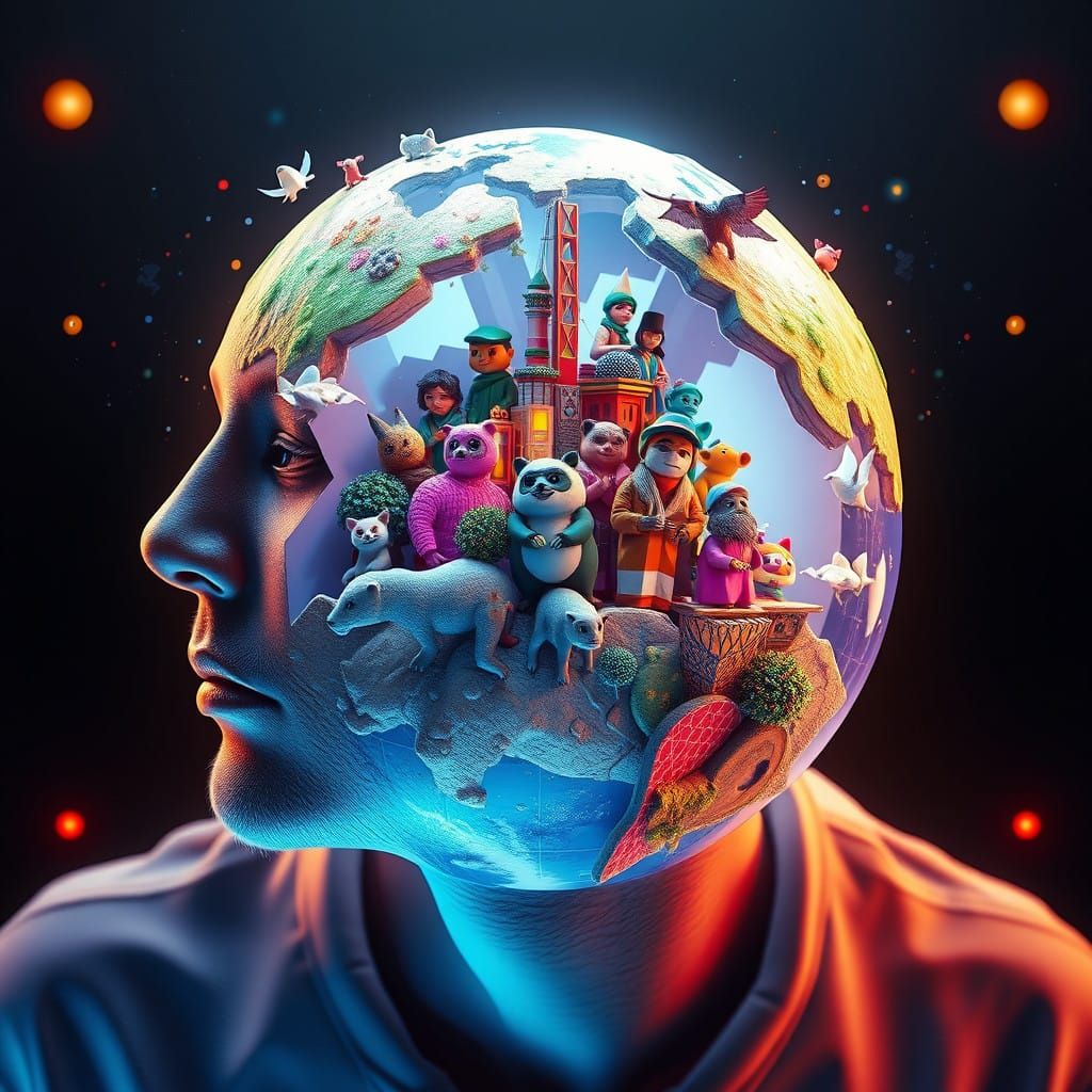 Surreal 3D Math Cityscape with Cubist Animals and Geometric....