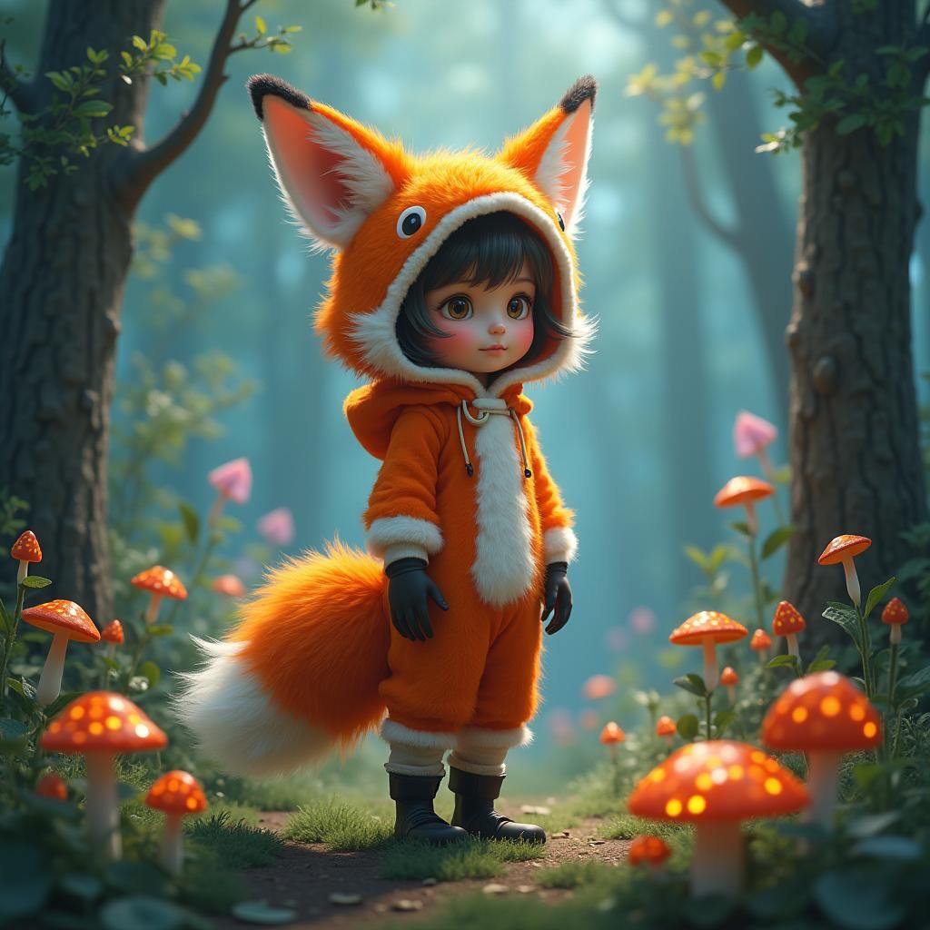 Girl in Fox Fursuit in Dreamlike Forest