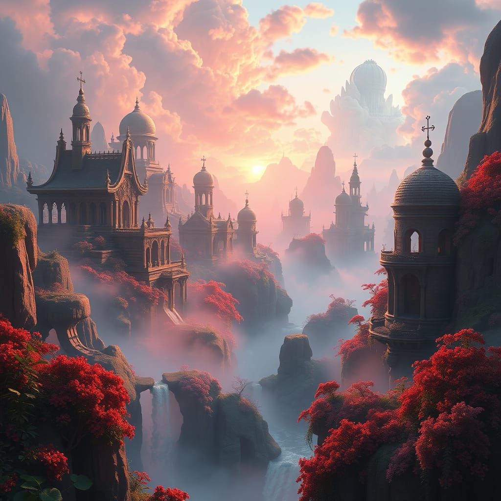 Ethereal Fantasy Realm with Resplendent Architecture