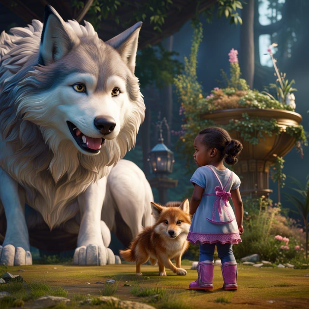 Toddler and Wolf Companion in Fantasy Art