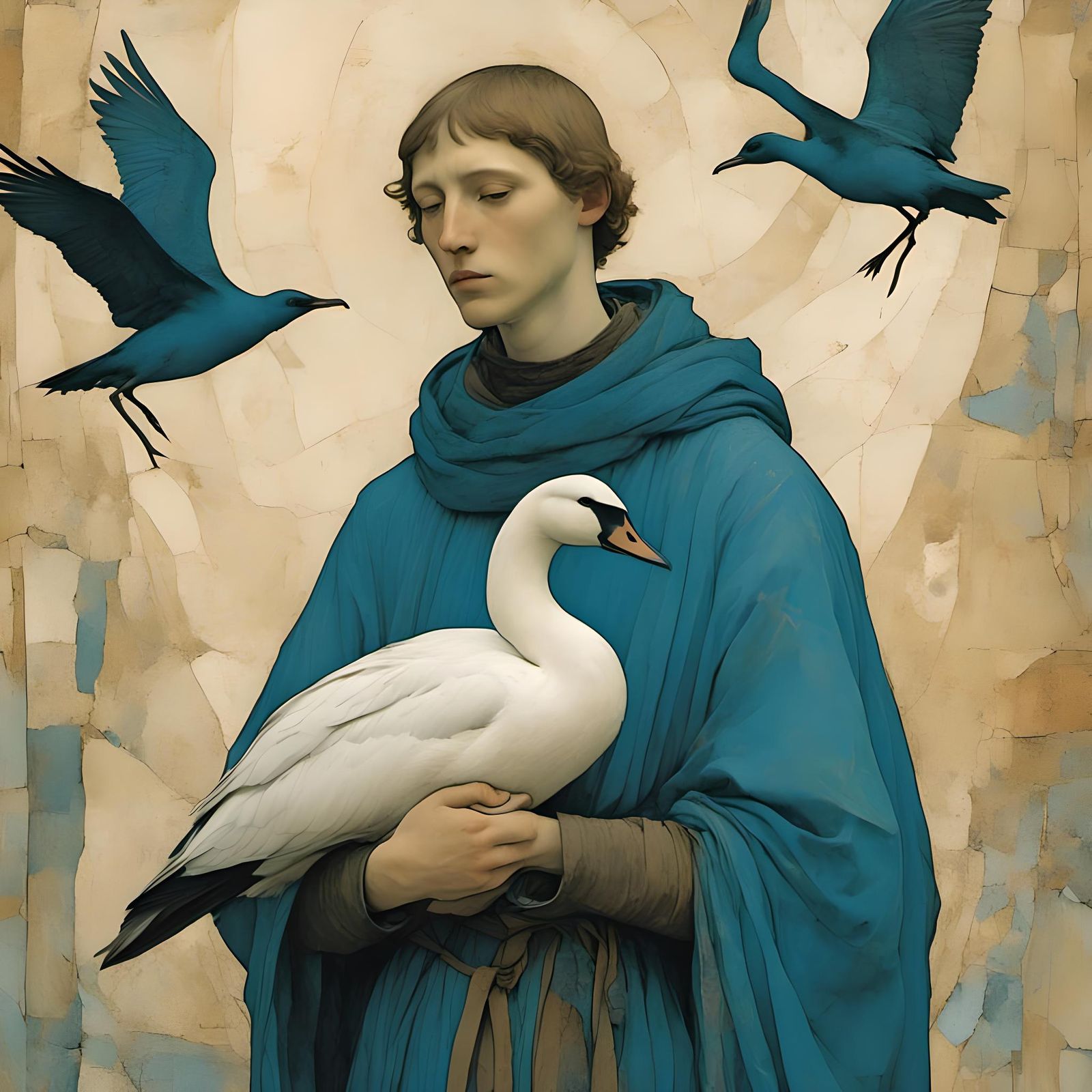 St. Hugh and Swan in Graphic Novel Style