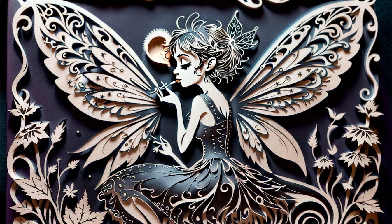 Romantic Fairy Silhouette in Scherenschnitte Style
