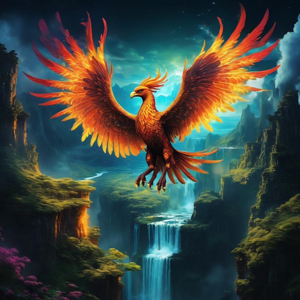 Mythical Creature Soaring Through Magical Landscape