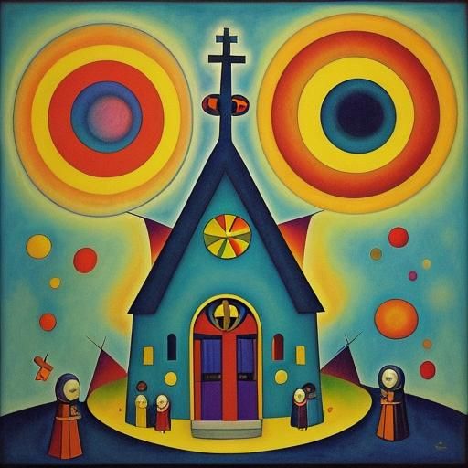 Singing Monks in Surreal Abstract Art Style