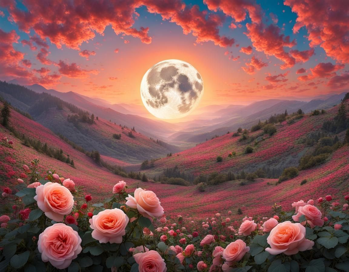 Colorful Valley with Moon