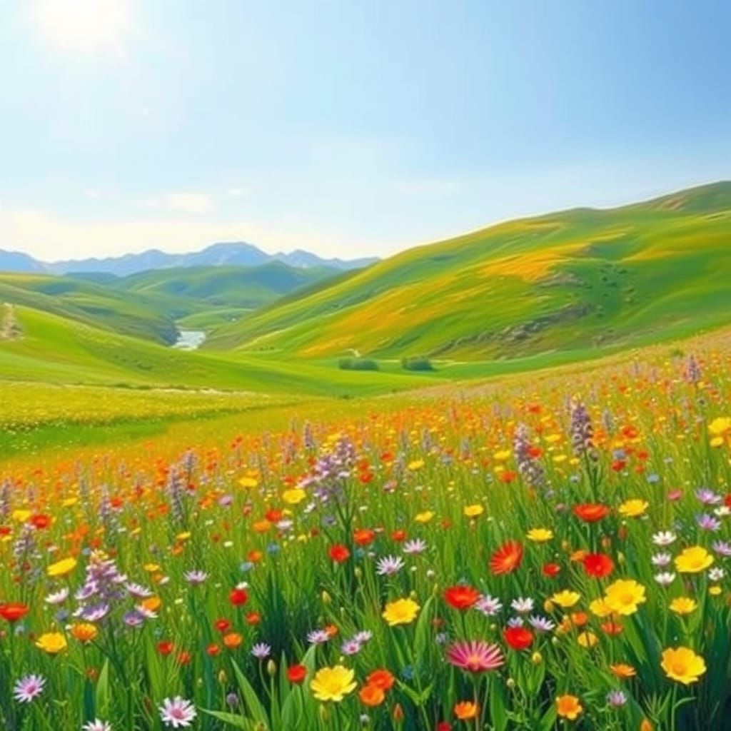 Vibrant Alpine Meadow Impressionist Landscape Painting