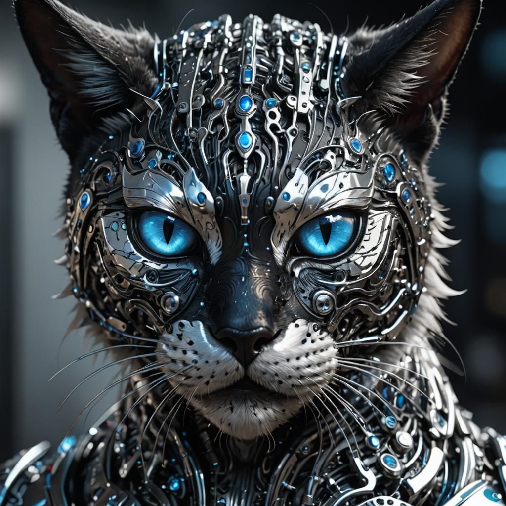 Cybernetic Chrome Cat in Cyberpunk Style