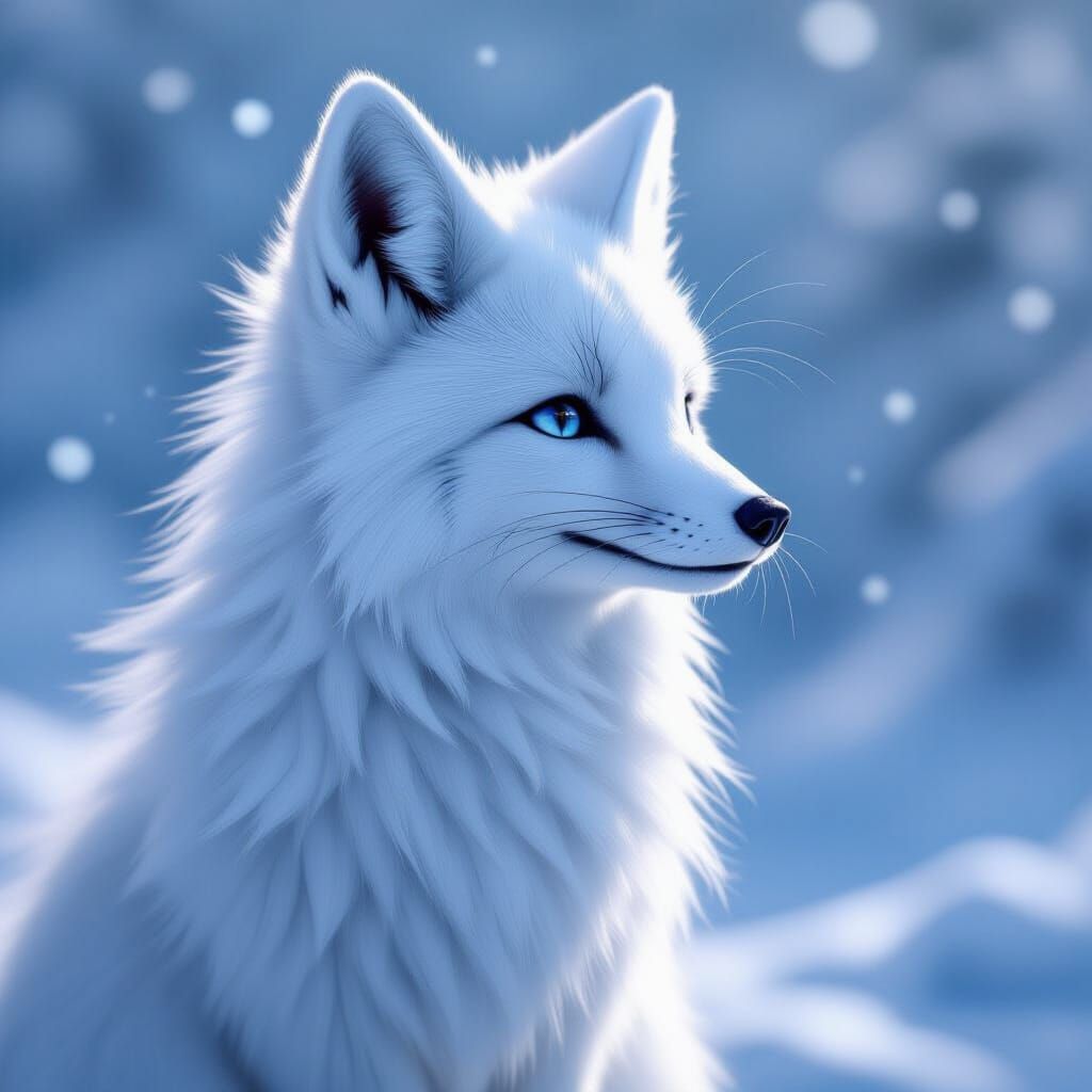 Detailed 3D Anime Arctic Fox Profile in Ethereal Lighting